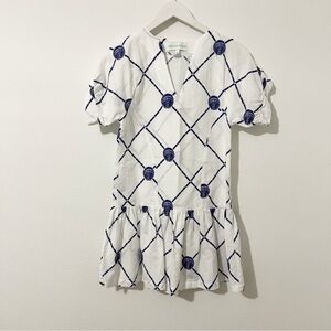 Brooke Wright Lucy Dress Shell Print Blue White Shift Dress Size XS